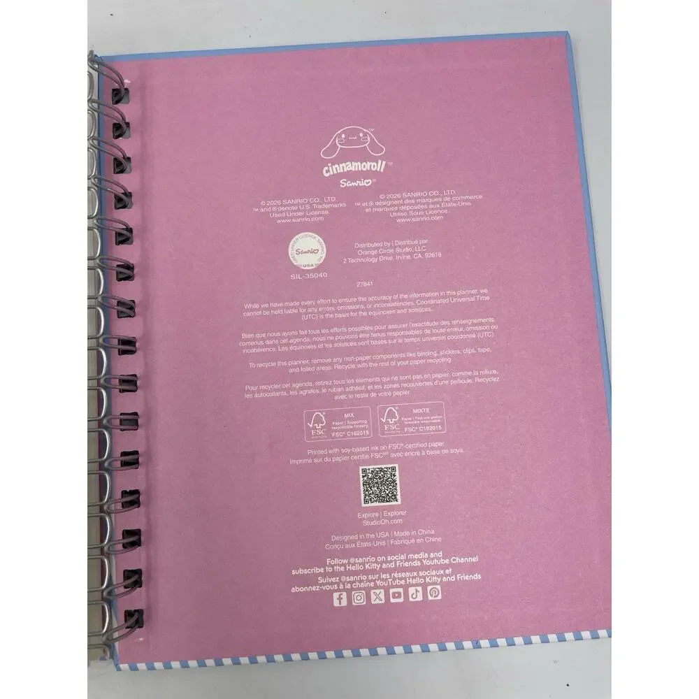 Hello Kitty Sanrio Cinnamoroll 17 Month Planner/Calendar August 2026 – Dec 2027
